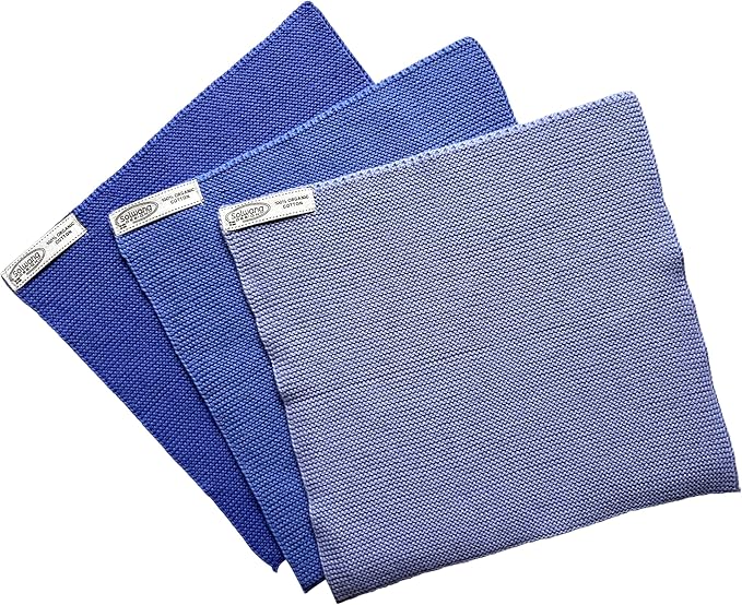Solwang 3-Piece Danish Cotton Dishcloths in 100% Certified Organic Cotton Made in India (Cornflower Blue Organic Combi)