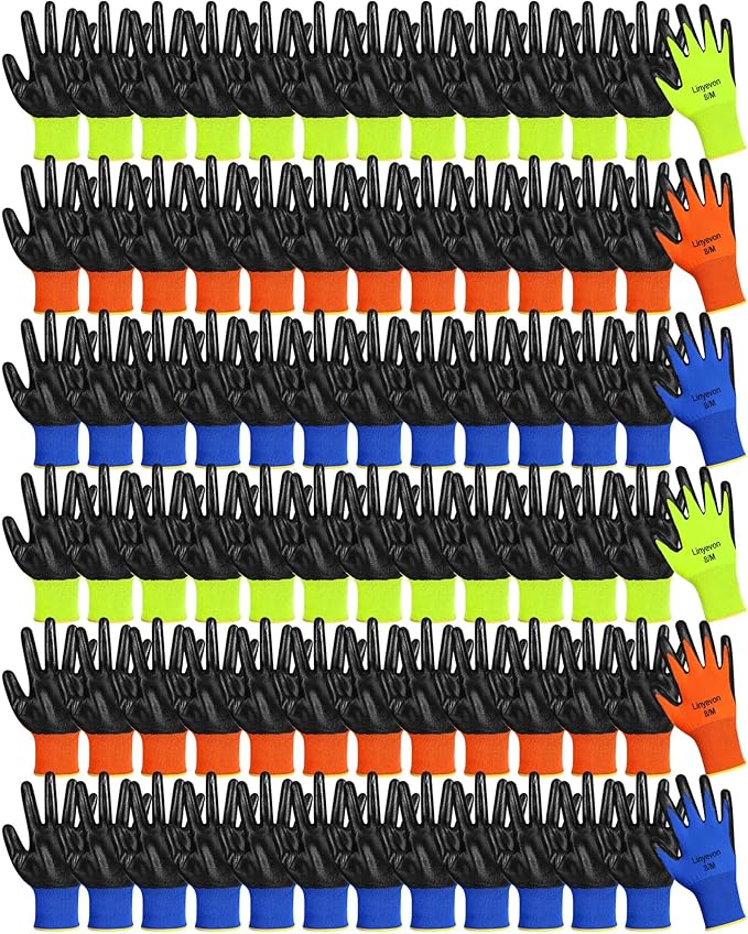 Maxcheck PU Coated Gloves Bulk, Reusable Rubber Safety Gloves for Men Women Work Warehouse, Mechanic, Woodworking