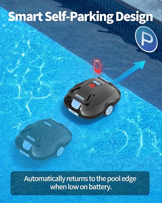 (2026 Upgrade) Robotic Pool Cleaner -Up to 250-Min Cordless Automatic Pool Vacuum Robot for Above Ground & Inground Pools -Powerful Suction Self-Parking for Swimming Pool up to2200 Sq. Ft -Black