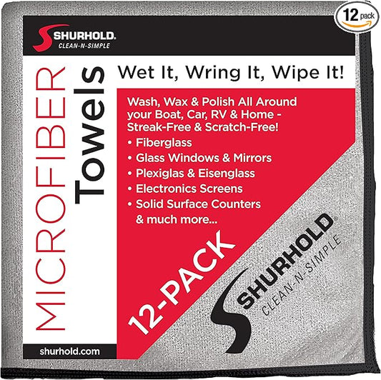 Shurhold 294 Glass and Mirror Microfiber Towel, (Pack of 12)