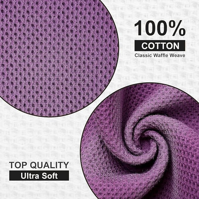 Kitinjoy 100% Cotton Kitchen Dish Cloths (12 X 12 Inches, Violet), 12 Pack Waffle Weave Ultra Soft Absorbent Dish Towels for Drying Dishes Quick Drying Kitchen Towels Dish Rags