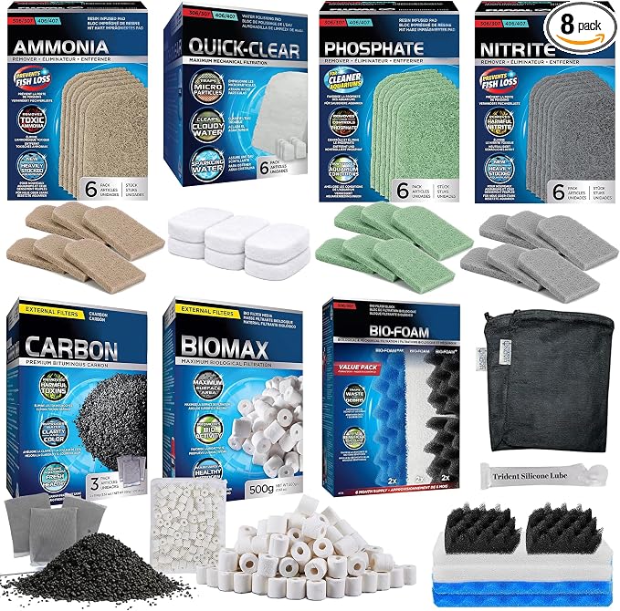 36 Pcs 306/307 Filter Media Canister Filter Maintenance & Replacement Filter Media Kit, Quick Clear, Carbon Bags (300g), Biomax (500g), Bio Foam, Phosphate-Ammonia-Nitrite Remover, Including Mesh Bags