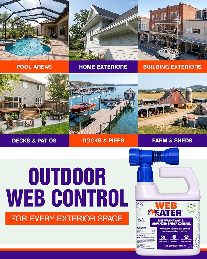 ™ Advanced Outdoor Spider Web Dissolver & Spider Repellent — 32 oz Concentrated Formula with Sprayer — Pet Friendly Long-Lasting Spider Control Up to 6 Months - 3 Pack