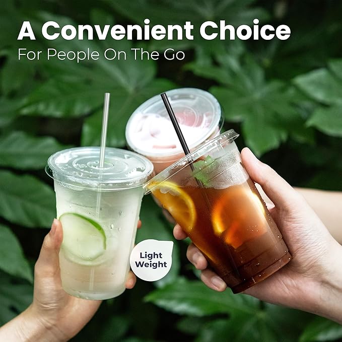 Fit Meal Prep 100 Pack 12 oz Plastic Iced Coffee Cups with Flat Lids and Clear Straws, Disposable Clear Cup, BPA Free Cup for Party, Smoothie, Cold Drinks, Juice, Milkshake, Bubble Boba, Tea