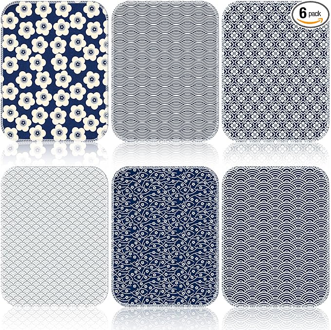 Redbaker 6 Pcs Reusable Paper Towels Rolls Towels Bulk Kitchen Washable Paperless Cloth Cotton Hand Napkins with Cardboard Reusable Napkins for Kitchen Bathroom (Geometric Theme)