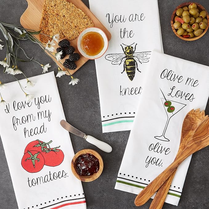 DII Everyday Collection Dishtowel Set, 18x28, Love You 3 Piece (Pack of 2)