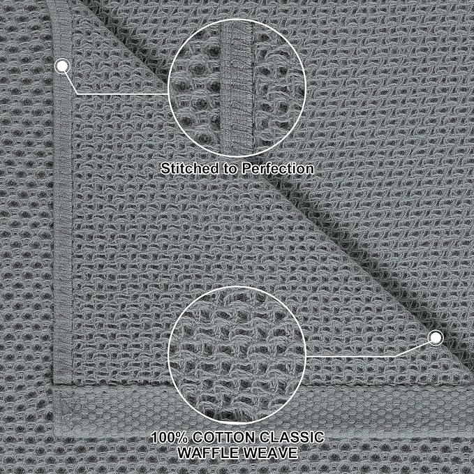 Homaxy 100% Cotton Kitchen Towels and Dishcloths Set, 12 x 12 Inches and 13 x 28 Inches, Set of 12 Bulk Kitchen Towels Set, Ultra Soft Absorbent Dish Cloths for Washing Dishes, Grey