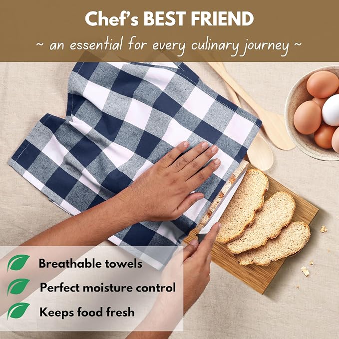 Native Fab 6-Pack Kitchen Towel with Hanging Loop 16x26 inches, Cotton Buffalo Check Kitchen Towels for Cleaning Drying, Washcloths Soft & Absorbent Cloth Rags, Bar Towel, Dish Cloth, Navy