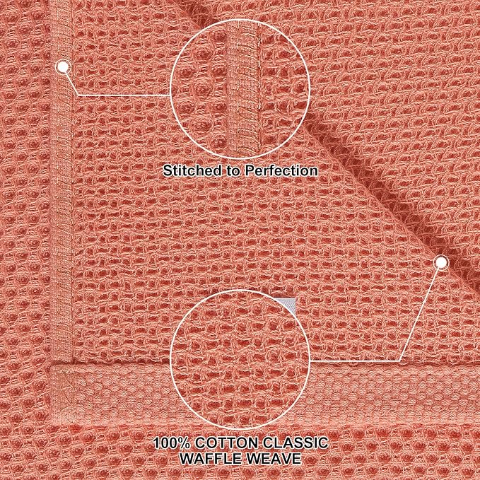 Homaxy 100% Cotton Kitchen Towels and Dishcloths Set, 12 x 12 Inches and 13 x 28 Inches, Set of 8 Bulk Kitchen Towels Set, Ultra Soft Absorbent Dish Cloths for Washing Dishes, Coral