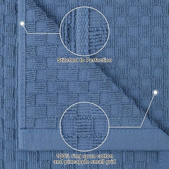 Homaxy 100% Cotton Kitchen Towels and Dishcloths Set, 12 x 12 & 15 x 25 Inches, Set of 16 Bulk Terry Cloth Dish Towels, Super Soft and Absorbent Hand Towel with Hanging Loop, Navy Blue
