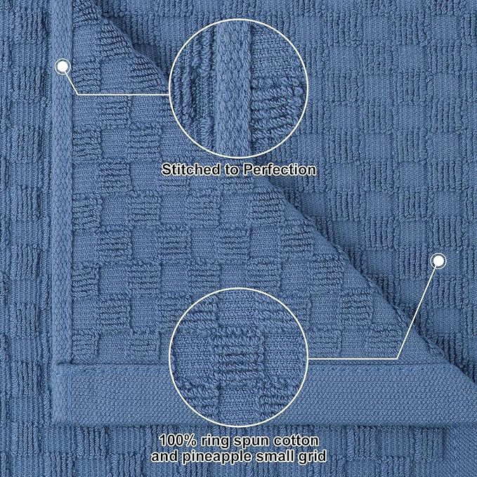 Homaxy 100% Cotton Kitchen Towels and Dishcloths Set, 12 x 12 & 15 x 25 Inches, Set of 8 Bulk Terry Cloth Dish Towels, Super Soft and Absorbent Hand Towel with Hanging Loop, Navy Blue