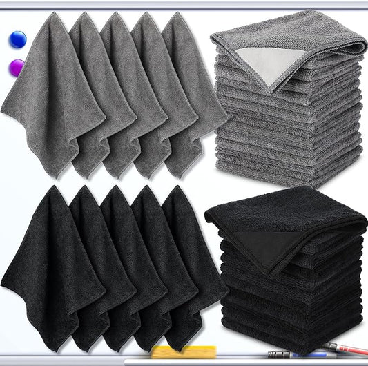 Tudomro 30 Pcs Magnetic Microfiber Cleaning Cloth Dry Erasers Bulk for Most Whiteboards Dry Erase Cloth Cleaner Reusable, Home, Office, 10'' x 10''(Black, Gray)