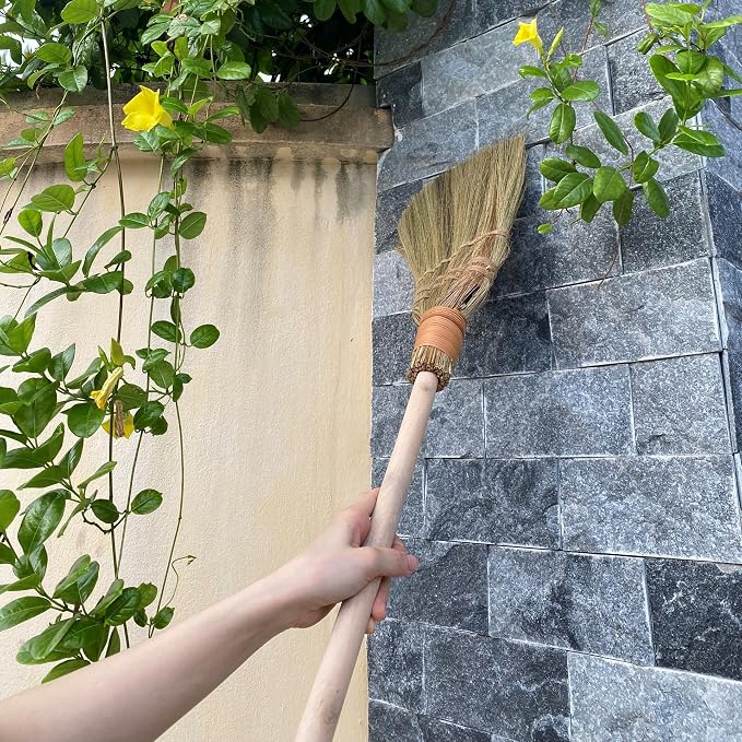 Vietnamese Straw Soft Broom for Cleaning with Long Handle Broom- Broom Decorative 9.45'' Width, 45.28" Length
