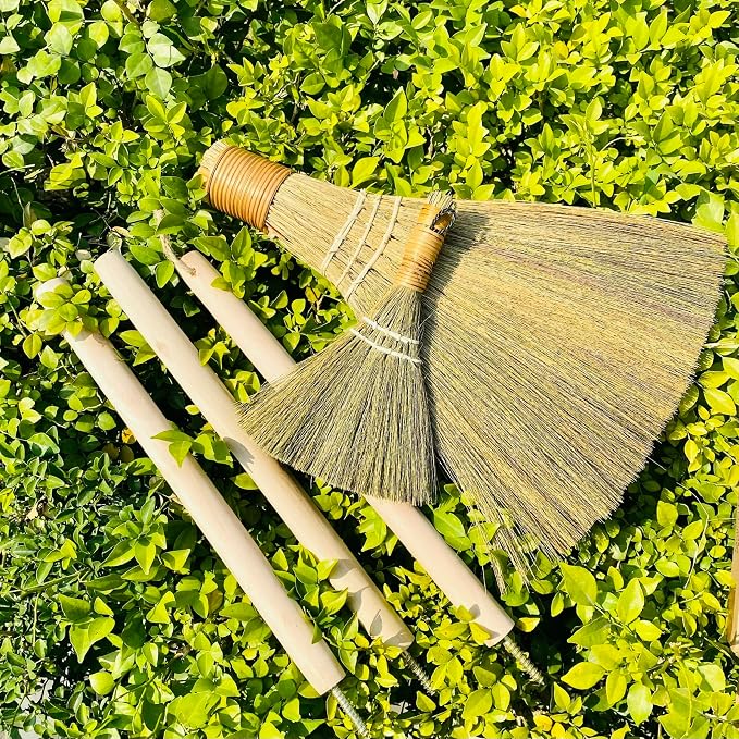 Handmade Whisk Sweeping Broom - Vietnamese Soft Straw Broom for Cleaning - Decorative 9.45" Width, 52.37" Length
