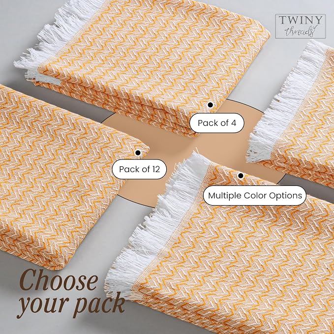 TWINY threads Kitchen Towel Chevron Design, Premium Large Kitchen Linen Set, 100% Cotton Dish Rags, Absorbent Quick Drying Wash Rag for Drying Dishes, Reusable, Set of 4, 16"x26" Inch, Mustard Yellow