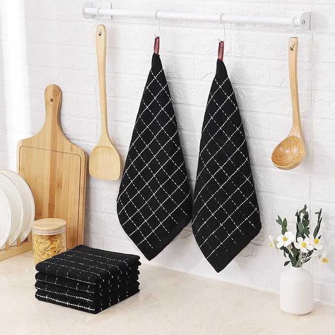 Homaxy 100% Cotton Terry Kitchen Dish Cloths, Ultra Soft and Absorbent Dish Towels for Kitchen, Suitable for Drying and Washing Dishes, 24 Pack, 12 x 12 Inches, Black