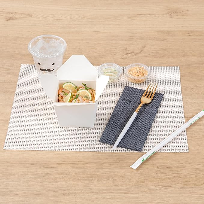 Restaurantware-Moderna 7.5 Inch Fancy Disposable Flatware, 50 Durable Plastic Flatware - With White Handle For Grip, Heavy-duty, Gold Plastic Forks, Easily Disposable Or Restaurants