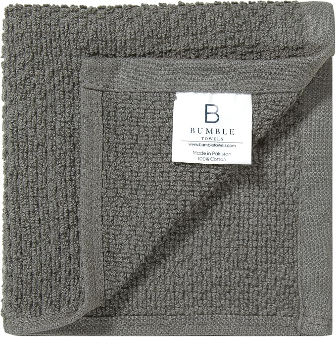 Bumble Premium Dish Cloths Towel 12"x12" | 100% Natural Ring Spun Cotton Tea Towel Set | 430 GSM | Highly Absorbent & Soft Dish Towels | 8 Pack - 4 Popcorn Wide Striped & 4 Solid Kitchen Towels - Gray