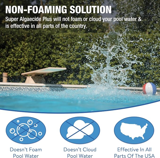 Doheny's Super Algaecide Plus | Pro-Grade | Effective Against Most Algae Types | 7.1% Chelated Copper (Reduces Staining) | Non-Foaming, No Clouding | Safe to Swim After Use | 4 x 40oz Bottles (160oz)