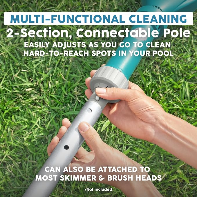 Bestway Cordless Pool Vacuum for Up to 10 Ft Pools, AquaTech Cordless Vacuum Cleaner - Adjustable Pole, Debris Compartment, and AA Battery Operated