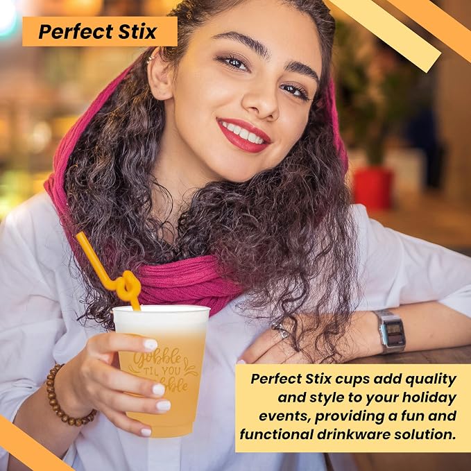 Perfect Stix 16oz Frost Flex Cups with Gobble Till You Wobble Print - Pack of 25ct