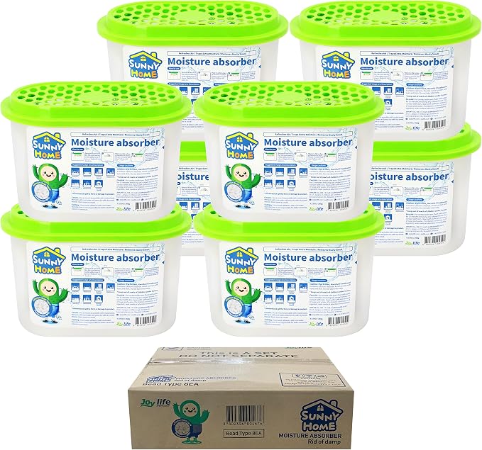 Sunny Home (8 Pack) Moisture Absorbers 9.17oz, Unscented, Odor Eliminator, Dehumidifier and Deodorizer for Closet, Bathroom, Kitchen in Home & RVs. WHITE