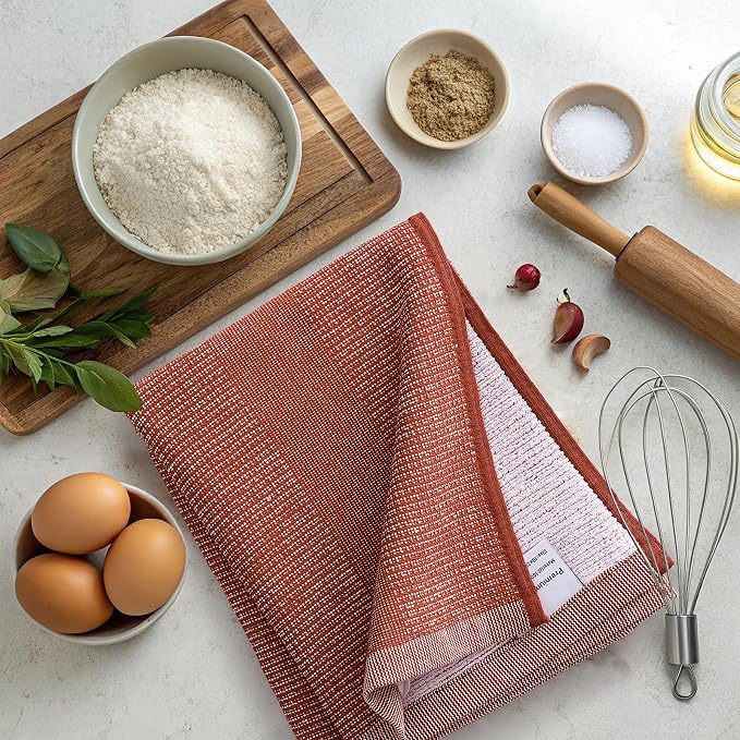 Mordimy Premium Kitchen Towels 6 Pack (18 x 28 Inches, Rust), Large Cotton Kitchen Hand Towel, Flat & Terry Dish Towels for Drying Dishes, Super Absorbent Tea Dishtowels Set with Hanging Loop