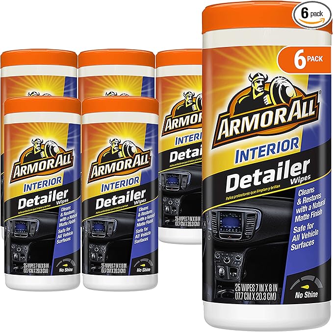 Armor All Car Protectant Wipes, Car Interior Cleaning Wipes for Cars, Trucks & Motorcycles, 25 Count Each, 150 Wipes Total (Pack of 6)