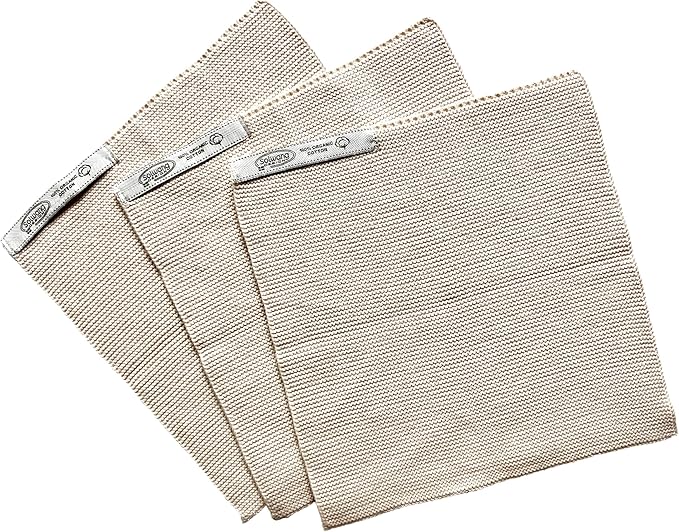 Solwang 3-Piece Danish Cotton Dishcloths in 100% Certified Organic Cotton Made in India (Nature Organic Trio), 619317045637