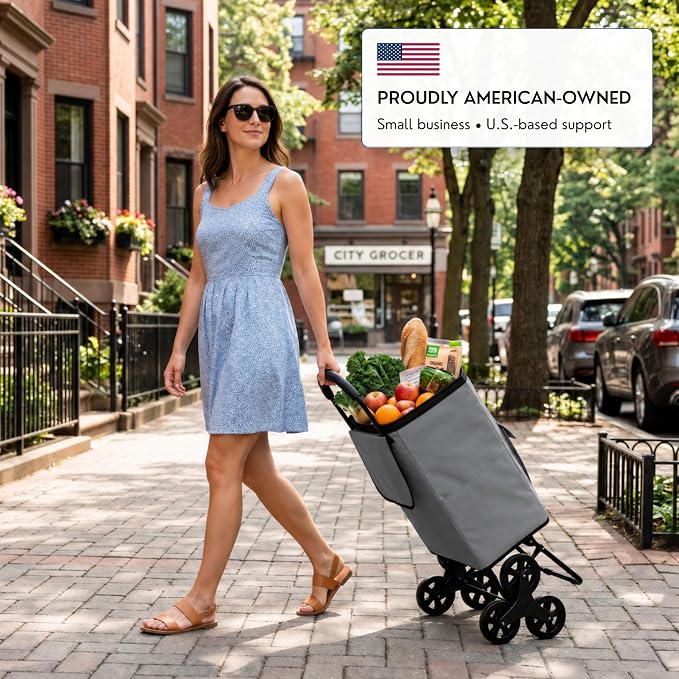 Shopping Cart, Super Loading Stair Climber 220 lbs Capacity, Grocery Foldable Trolley with Extra Large Shopping Bag Laundry Utility Cart with Adjustable Bungee Cord (Gray)