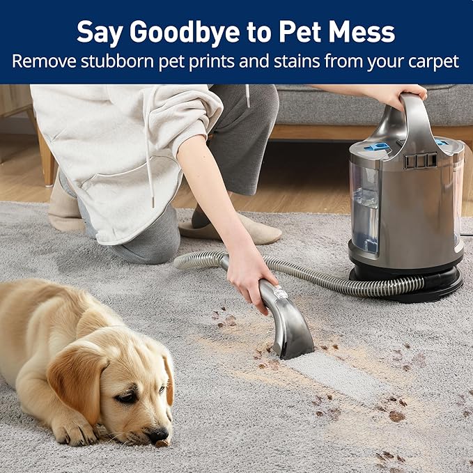 Portable Carpet Cleaner Machine & Upholstery Deep Cleaner, Pet Stain Remover, 20Kpa Powerful Suction Portable Stain Cleaning for Upholstery, Carpet, Couches, Car and Auto Detailer, Car Seats, Grey
