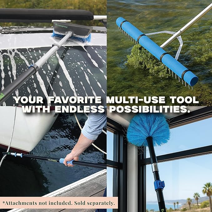 EVERSPROUT Pro 5-to-12 Foot Telescoping Extension Pole (3-Stage), Lightweight Anodized Aluminum with Flip-Tab Lock, ACME Threaded for Cleaning, Painting and More