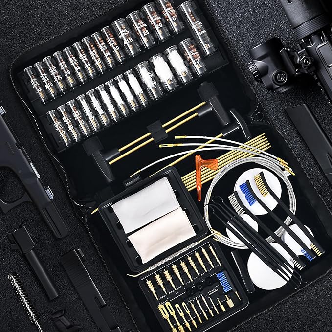 GLORYFIRE Universal Gun Cleaning Kit for Handgun Shotgun & Pistol,Elite Gun Cleaning Set with High-end Brass Brushes, Mops, Jags, Reinforced Rods and Gun Cleaning Snake&Ropes