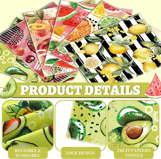 36 Pack Fruit Reusable Cleaning Cloths Washable Cotton Kitchen Towels for Home (Fresh Color)