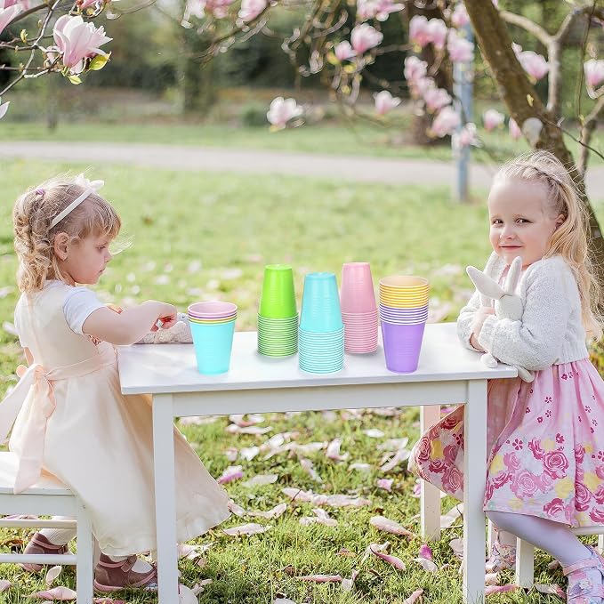 Kochorie 50 Pack Disposable Plastic Cups 12 Ounce Drinking Party Cups Bulk Party Cups for Spring Easter Parties Wedding Birthday Graduation Picnics Events, Pastel Rainbow