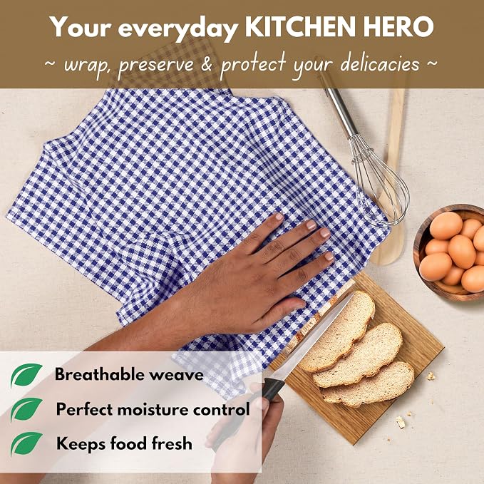 Native Fab Gingham Dish Towels 16x26 inches Set of 4 - Absorbent Washable Dishcloths, Dish Towels for Quick Drying Dishes, Kitchen Hand Towels with Hanging Loop, Blue White