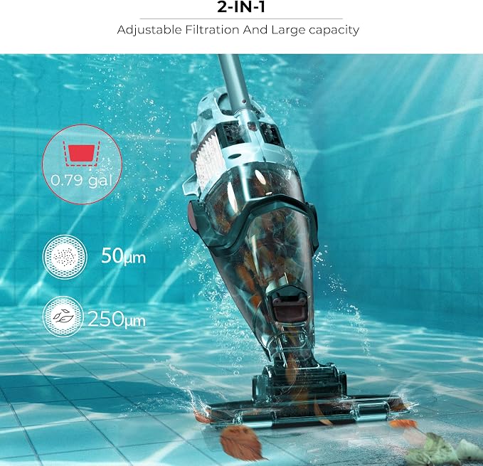 VOLTERA 75 Cordless Handheld Pool Vacuum – Rechargeable Cleaner for Medium to Large Pools, Advanced Dual Filtration, Extended Runtime & Versatile Cleaning Performance