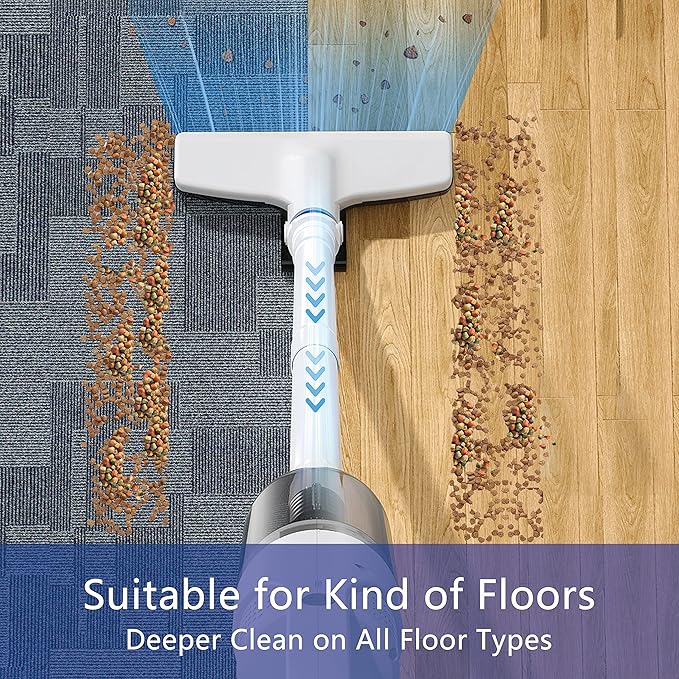 6-in-1 Lightweight Stick Vacuum Cleaner with 100W Powerful Motor, Mini Portable Household Handheld Vacuum Cleaner for Domestic Hard Floors, Carpets and Pet Hair (White Cordless)