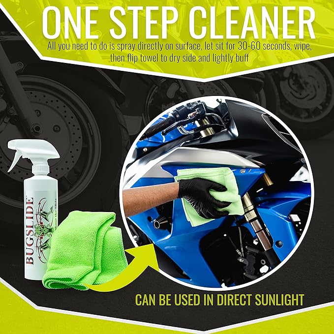 BugSlide Cart Combo - Shop Kit 16oz Spray Bottle Cleaner with Microfiber Towel and Mesh X-Treme Cloth - Multisurface Cleaning and Car Detailing Solution that Shines and Degreases Without Scratching