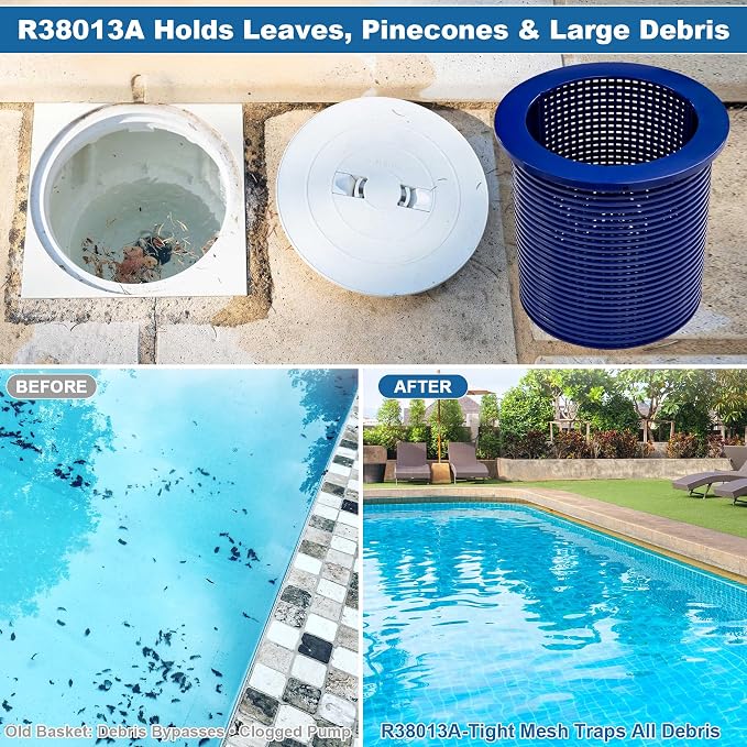 BigHead R38013A Pool Skimmer Basket Compatible with Pentair American Admiral for Inground Heavy Duty Pool Skimmer Basket Replacement for R38013A V38-135 V38-135 V38-136 (Blue)