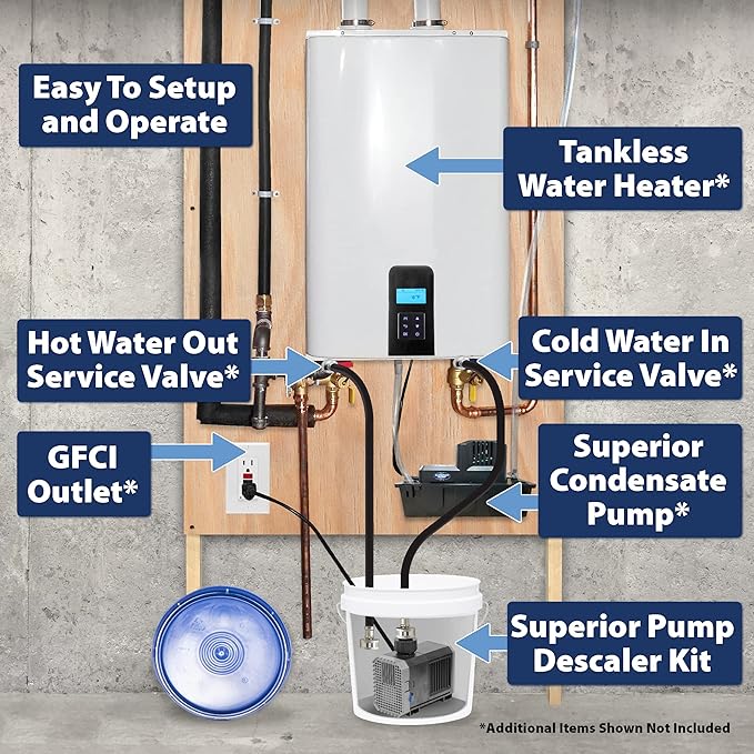 Superior Pump 91658 Tankless Water Heater Pump Kit with Non-Toxic Descaler Solution, 2 Gallon, Select, White