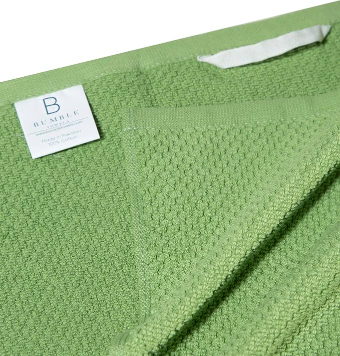 Premium Kitchen Towels (16”x 26”, 6 Pack) | Large Cotton Kitchen Hand Towels | Popcorn Striped Design | Dish Towels | 430 GSM Highly Absorbent Tea Towels Set with Hanging Loop | Sage