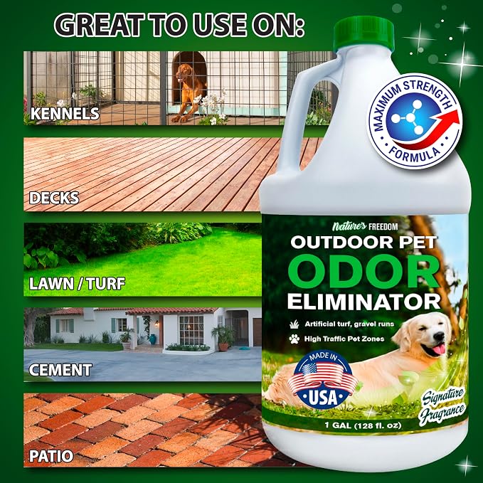 Nature's Freedom Concentrated Enzymes Outdoor Odor Eliminator, Turf and Yard Cleaner for Pet Urine, Deodorizer for Dog & Cat Waste & Smells, Makes 5 to 64 Gallons, Use on Grass, Patios, Kennels