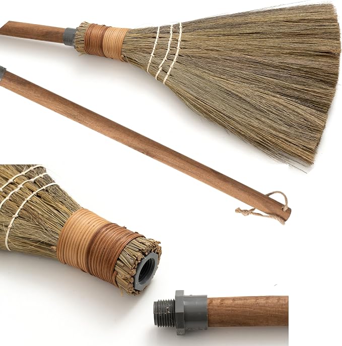 BMart Home Natural Whisk Sweeping Brownn Handle Broom - Vietnamese Straw Soft Broom for Cleaning Dustpan Indoor-Outdoor, Sofa, Car Hood, Decoration Items - 9.84'' Width, 29.75" Length