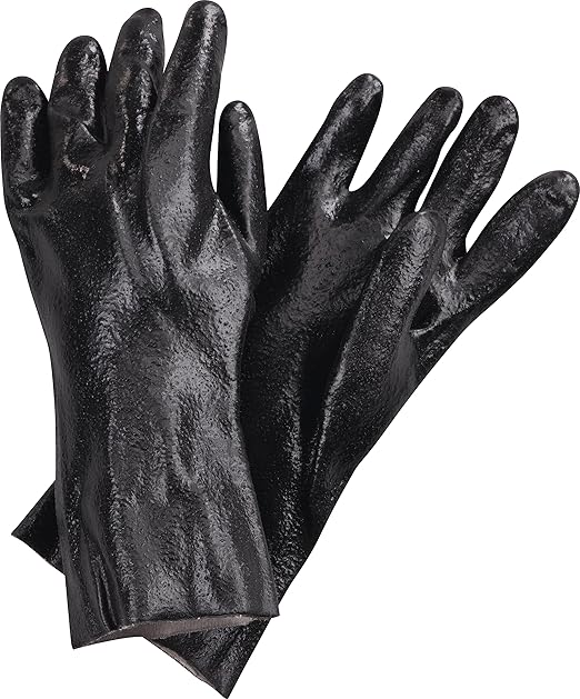 San Jamar Dish Washing/Utility Gloves Plastic Pot/Sink Gloves, Heat Protection, Waterproof With 14 Inch Coverage For Commercial Kitchen, Black