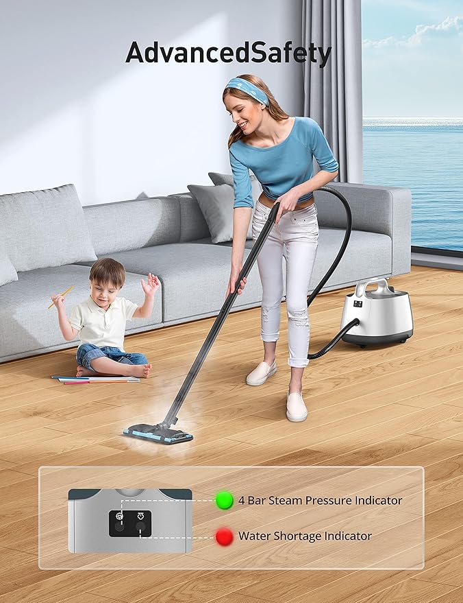 Steam Cleaner for Home, 293°F 58 PSI Powerful Multipurpose Handheld Steam Mop, 21 Attachments, 50Oz Capacity, Heavy Duty Steamer for Carpets, Floors, Cars, Tiles, Crack Cleaning, Turquoise