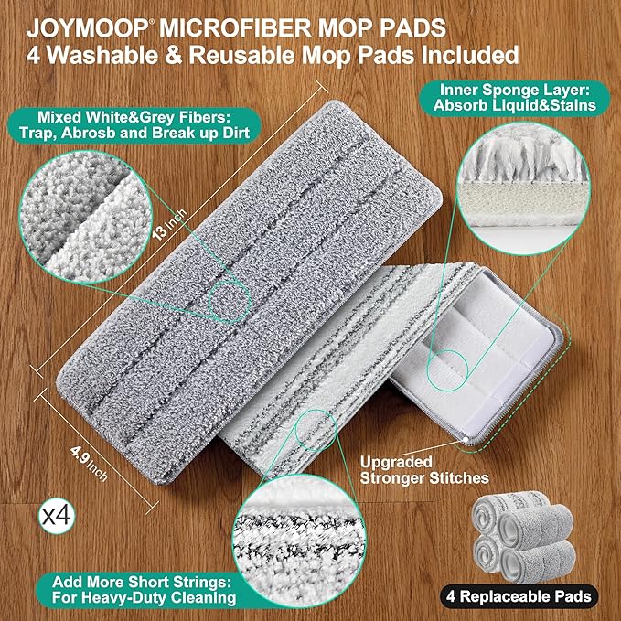 JOYMOOP Hands-Free Mop and Bucket with Wringer Set with Microfiber Cleaning Cloth, Househould Cleaning Tool of Floor Mop and Kitchen Towels