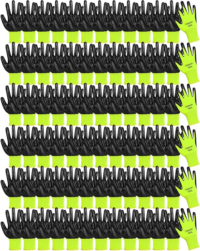 Maxcheck PU Coated Gloves Bulk, Reusable Rubber Safety Gloves for Men Women Work Warehouse, Mechanic, Woodworking