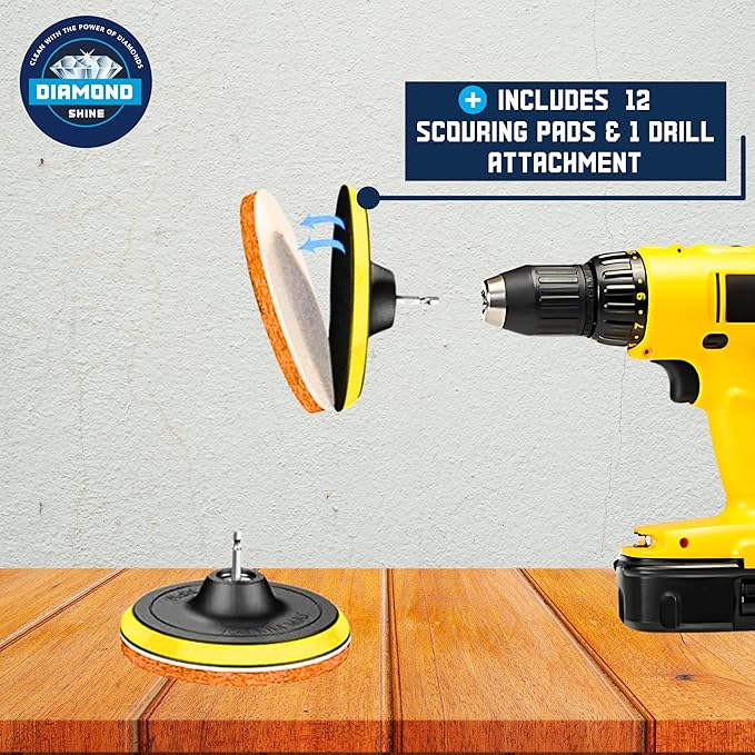 Diamond Shine 21-Piece Drill Power Scrubber Attachment Set – Includes Scrub Pads, Sponges, and Brushes - All Purpose Electric Cleaning Accessories