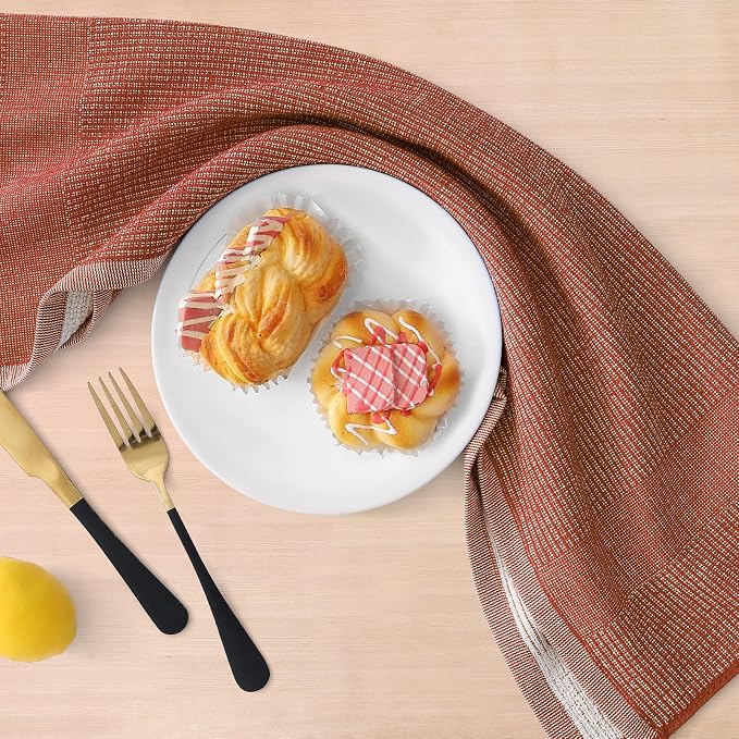Homaxy Premium Kitchen Towels(18”x 28”, 3 Pack), Large Cotton Kitchen Hand Towels, Flat and Terry Dish Towels, 380 GSM Highly Absorbent Tea Towel Set with Hanging Loop, Rust